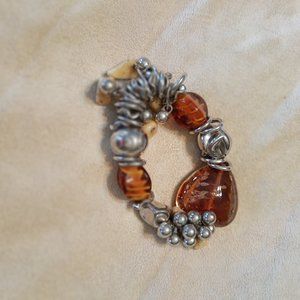 Tortoiseshell Heart and Silver stretch bracelet